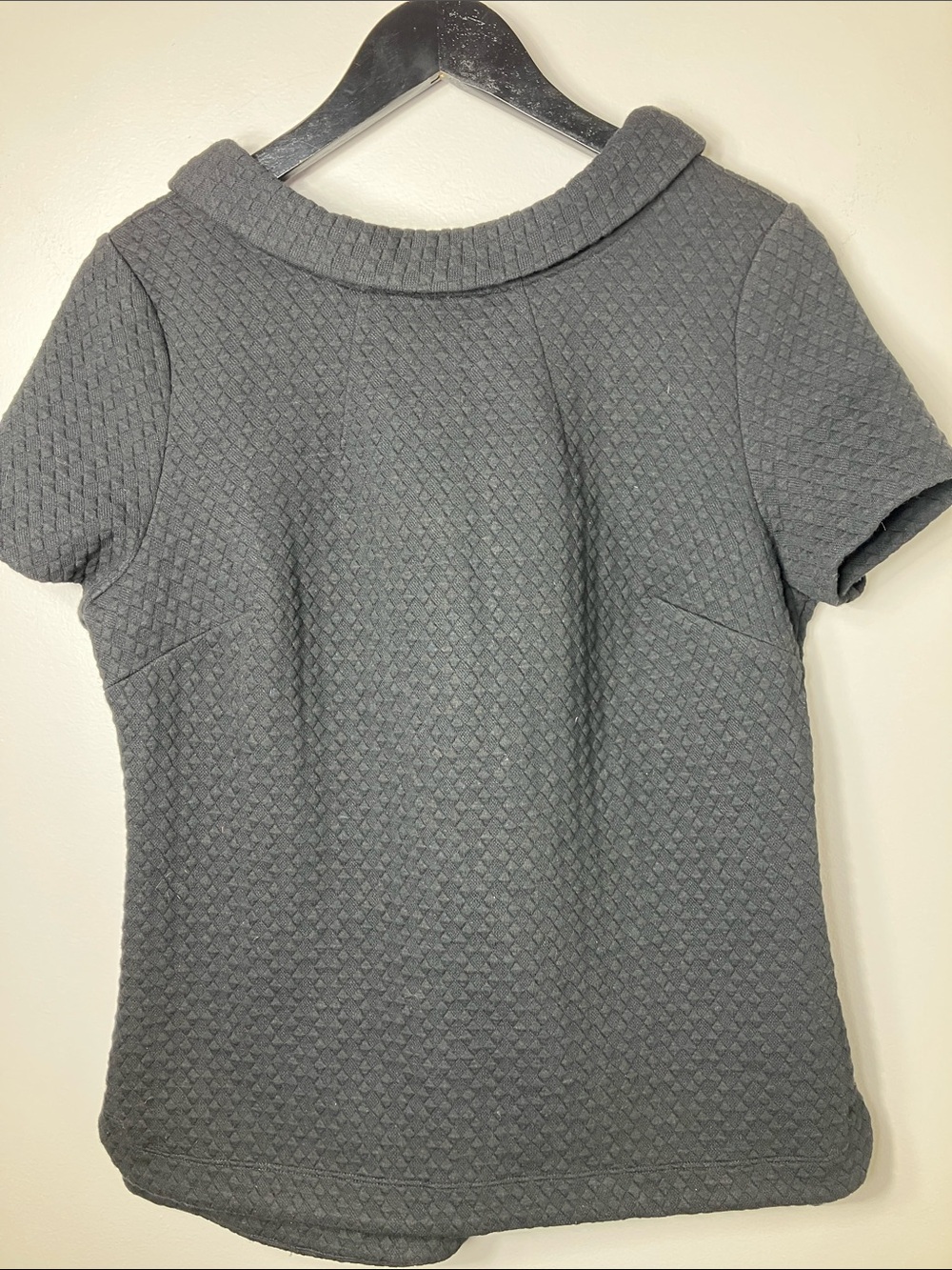 Boden Black Quilted Short Sleeve Collared Cotton Blend Top Size 10